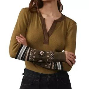 Free People Layering Top w/ print detailing at sleeves Size XL